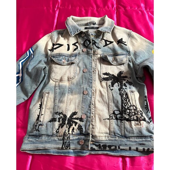 Unisex "Embellish" Custom Painted Distressed Denim Jacket With Painted Graphics - Picture 15 of 16